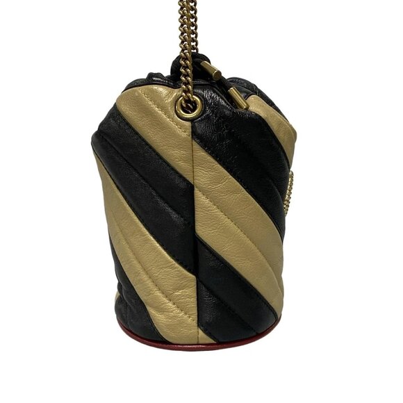 GUCCI GG Marmont Mini Bucket Black Beige Leather Shoulder Bag bran776-100325 - Picture 4 of 16